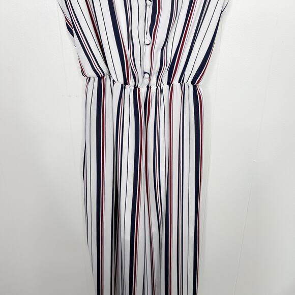 Sienna Sky Striped Button Front Jumpsuit Tie Back White Blue Red M Tie Waist - Picture 4 of 11